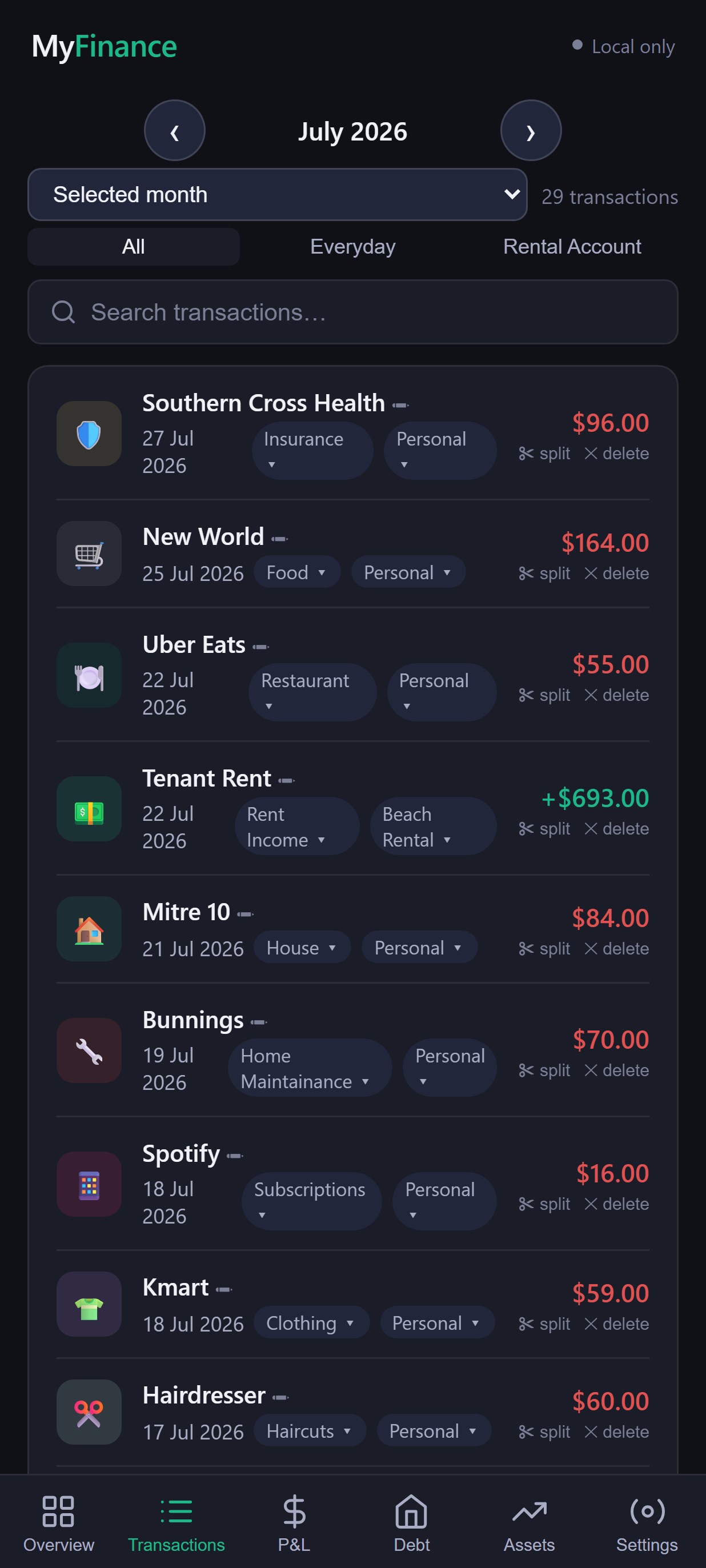 Transactions automatically categorised by merchant